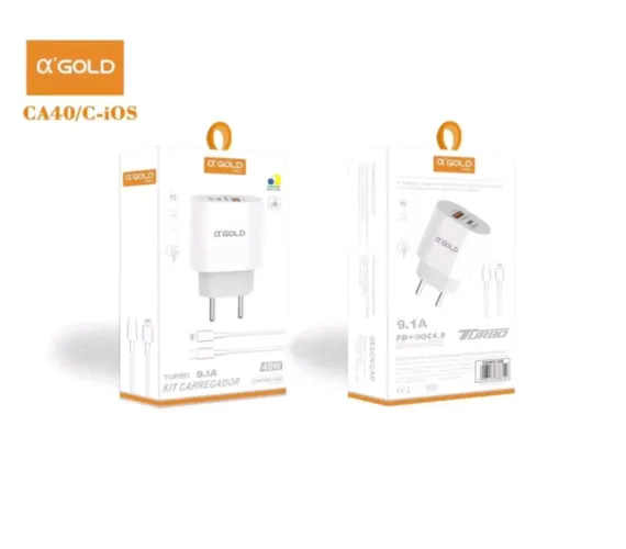 Carregador Turbo 40W A'Gold CA40/C-iOS com Cabo USB-C e Lightning