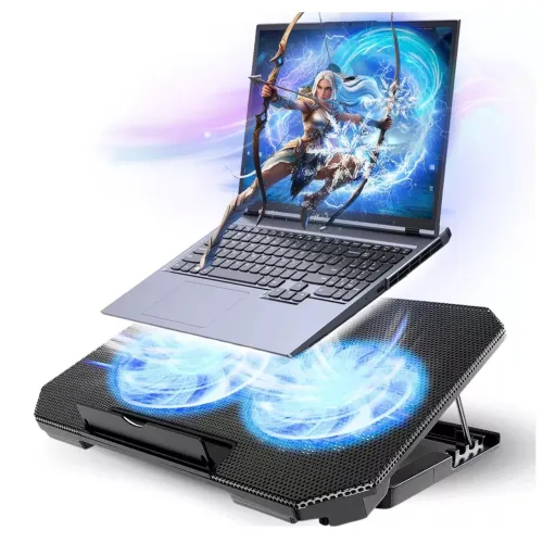 Suporte  de mesa para Notebook com 2 Cooler Ventoinhas e  Ventilação Silenciosa com LED