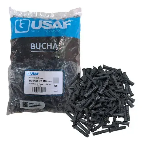 Bucha De Parede 6mm Plastica Com Anel Kit Com 1000 Un Usaf 
