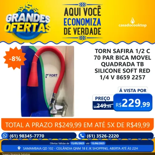 TORN SAFIRA 1/2 C70 PAR BICA MOVEL QUADRADA TB SILICONE SOFT RED 1/4 V. 8659(2257)