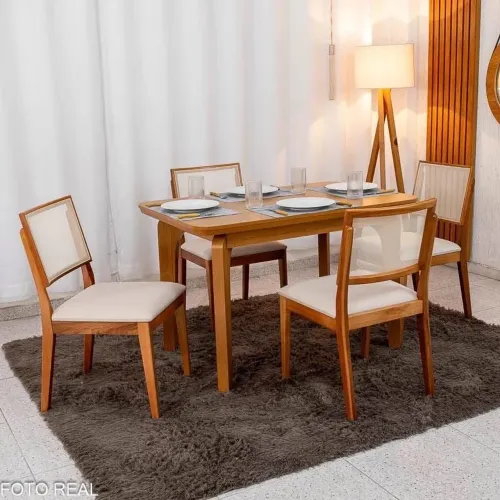 Mesa de Jantar Londrina 120x80+ 4 Cadeiras Dubai Madeira 