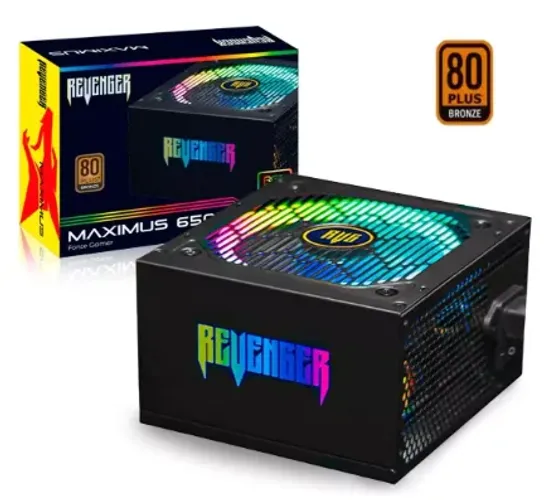 Fonte Alimentação Gamer 650w Rgb Knup FO-MAX02RGB Pcf Bivolt 80Plus Bronze