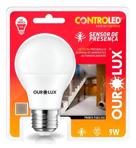 Lâmpada Ourolux Controled, com sensor de presença (Branca fria, 6500K, 9W, Bivolt) Nova