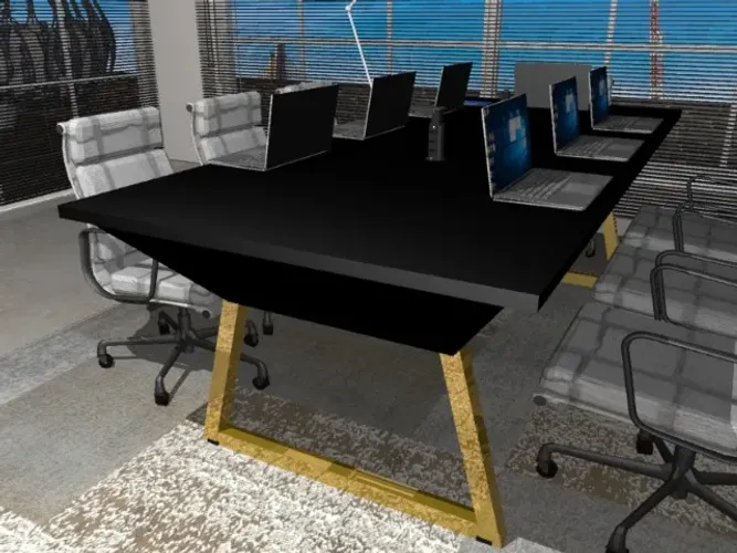 Mesa de Reunião Steep Gold. Com Torres De Tomadas. L240cm x P100cm x A74cm