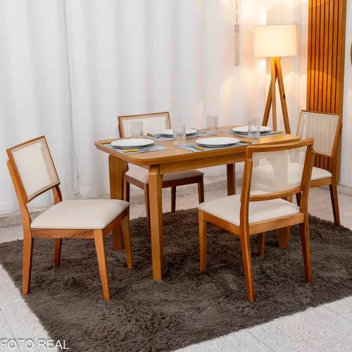 Mesa de Jantar 120x80 Tampo 100% MDF 4 Cad. Linho Bege Madeira rf433