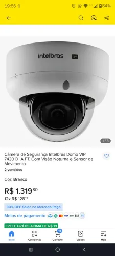 Câmera Intelbras Vip 7430 D IA FT câmera IP Dome.