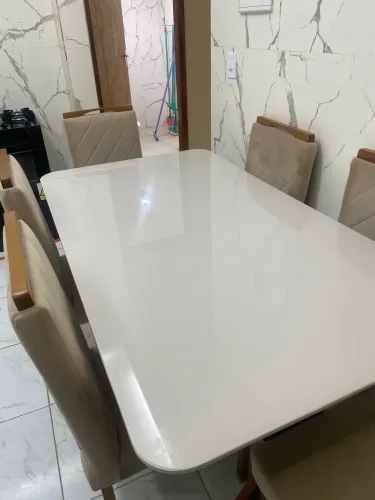 MESA 6 LUGARES COM TAMPO DE VIDRO 