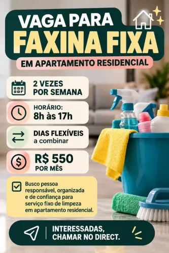 Vaga faxina fixa 2 vezes por semana