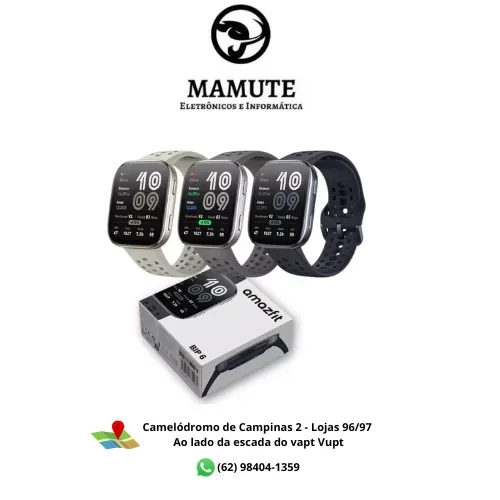 Relogio Smartwatch Amazfit Bip 6 Xiaomi Gps Integrado Alexa Tela Amoled 1,97" 5 ATM