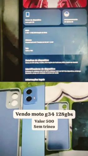 Vendo moto g34 de 128gbs e com 8 memória de ram