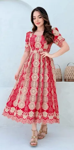 Vestido lese Evangélico em lese bordado 3d 100% algodão