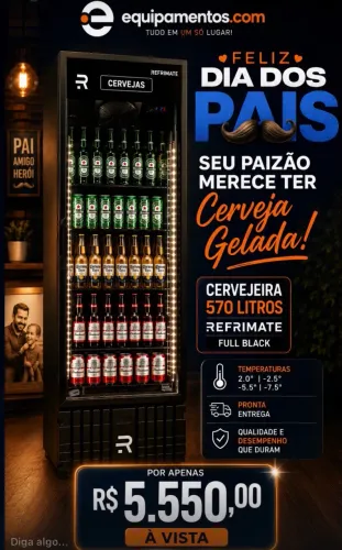 Cervejeira Refrimate 570L Preto Ar Forçado Porta de Vidro promoção dia dos pais