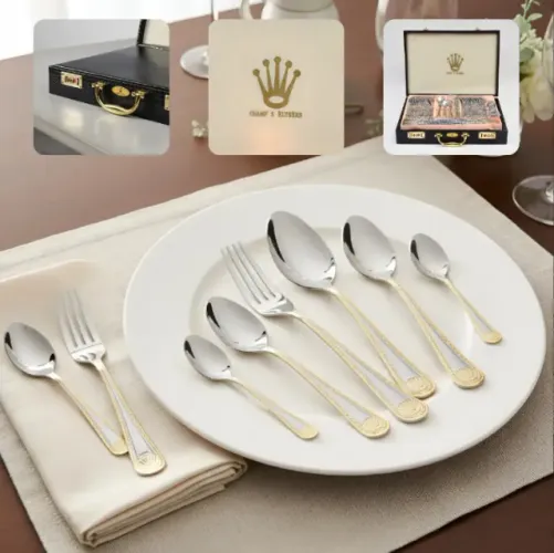 Faqueiro Inox Dourado 84 Peças Luxo Com Mala 8 Pessoas Dourado