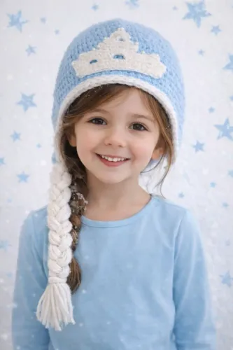 Touca em croche Frozen com trança infantil 
