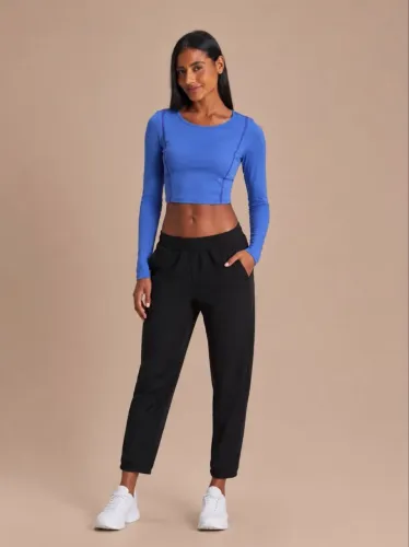 Blusa da Live Cropped Manga Longa Azul Royal Texturizada Tam G - Nova
