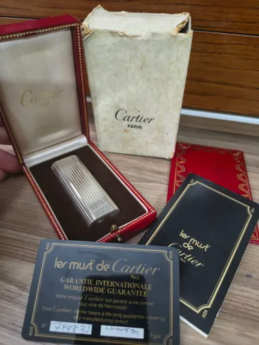 Isqueiro Cartier Prata Folhada 1982 Vintage Paris REVISADO!