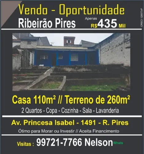Casa a Venda em Ribeirão Pires - Terreno de 260m² e área contruida de 110m²