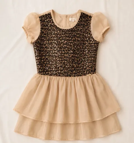 Vestido de Festa Infantil Carinhoso Nude Champagne Com Brilho Tam 14