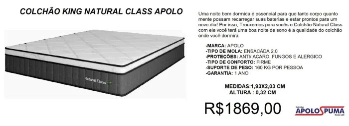Colchão king molas ensacadas - temos a pronta entrega