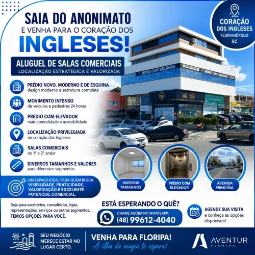Aluguel de salas comerciais na Av Calil Bulos Ingleses, Floripa.