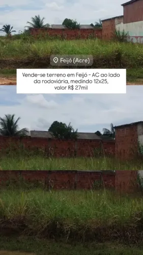 Vende se terreno medindo 12x25 em Feijó próximo a rodoviária 