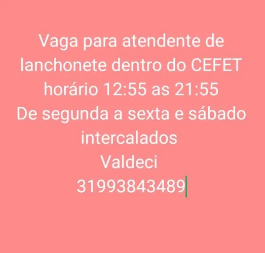Vaga para atendente de lanchonete 