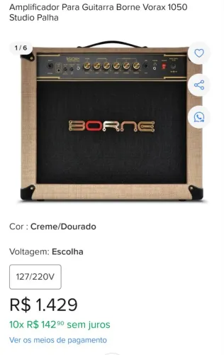 Amplificador de Guitarra Borne 1050 l. Na caixa.