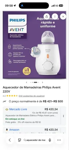 Aquecedor de mamadeiras avent