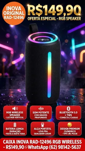  INOVA RAD-12496 RGB SPEAKER por R$149,90 - essa é tipo JBL Pulse barata! ?