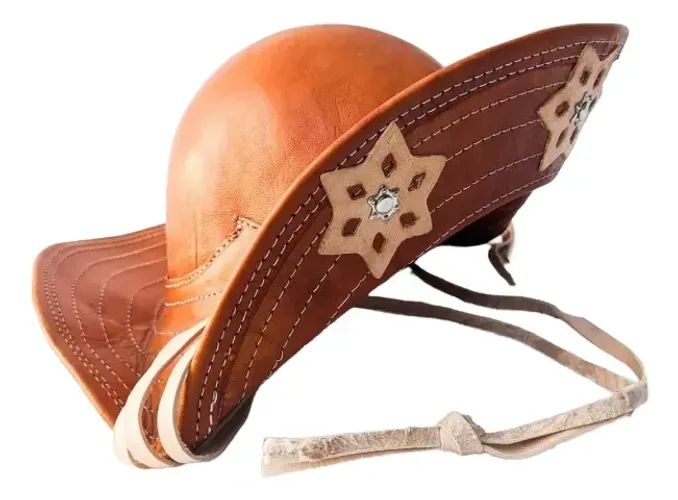 Chapéu De Couro Lampião Cangaceiro Nordestino Luiz Gonzaga Juliette Marrom-claro 60