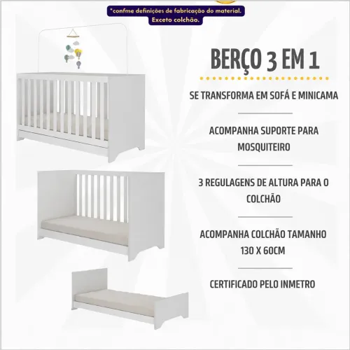 Berço americano multifuncional 3 em 1