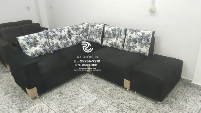 Sofá de Canto com Puff Suede macio D33 Confortável Direto da Fábrica
