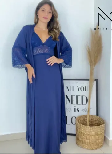 Kit gestante - robe e camisola azul marinho g