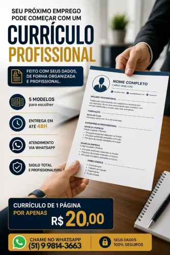 Currículo Profissional a partir de R$ 20,00