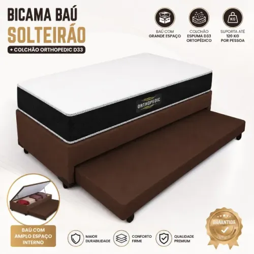 Bicama Baú Solteirão 96x203 com Colchão - LEIA A DESCRIÇÃO