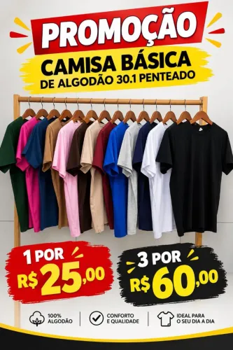 Camisa Básica 100% Algodão Penteado 30.1