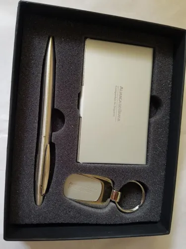 Kit chaveiro caneta porta cartão aluminio