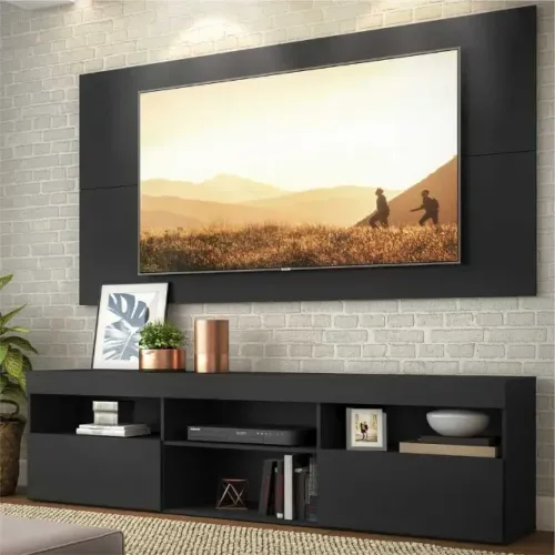 Kit Painel com Rack Tv até 65 PRETO NOVO Promoção