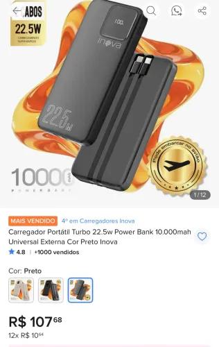 Carregador portátil inova