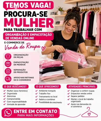Vaga de emprego organização, empacotamento e ecomerce em geral!