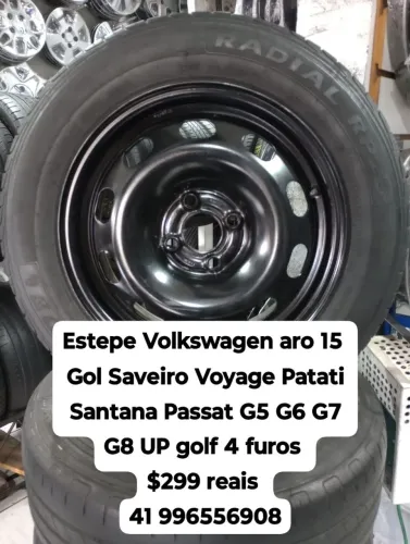 Estepe Volkswagen aro 15 roda e pneu pronto Gol Saveiro Voyage G5 G6 G7 G8 UP golf antigo 