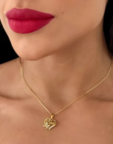 Colar Folheado a Ouro 18k Pingente Coração Mãe