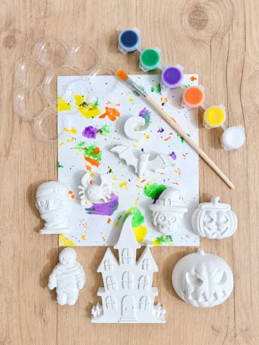 Kit de Pintura Halloween Infantil com imãs arte decoração lembrancinha em gesso argamassa