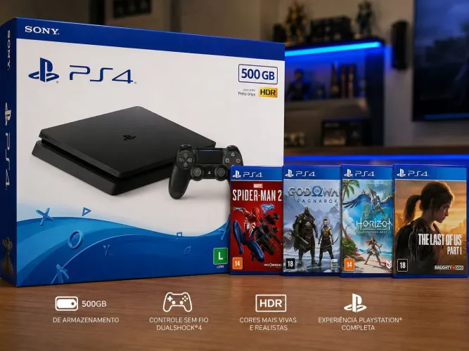 PS4 slim + 200 jogos tops