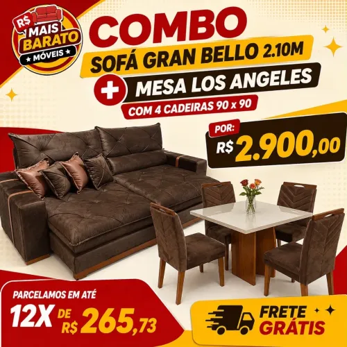 Combo sofá retrátil + mesa de jantar em promoção