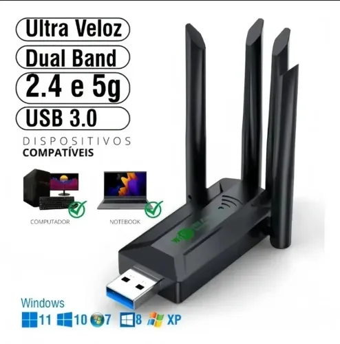 Adaptador USB Dual Band, 1200Mbps, 2.4G, 5Ghz, Dongle WiFi, 4 Antenas, 802.11AC, USB 3.0