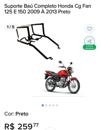 Suporte pra bau fan 150 e 125 , de 2009 até 2013