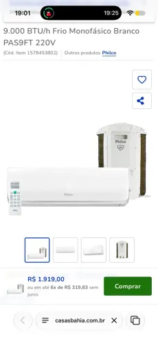 Ar condicionado 9.000 BTU/h Frio Monofásico Branco PAS9FT 220V