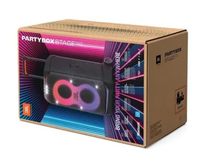 Caixa de Som Bluetooth PartyBox Stage 320 JBL BLPBSTAGE320BR Preta C/NOTA FISCAL
