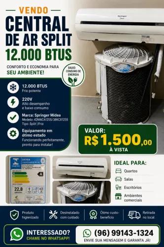 Central de ar split 12.000 btus
